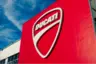Ducati logo at the company’s headquarters in Bologna The iconic Ducati logo on the façade of the company’s headquarters in Borgo Panigale, Bologna.