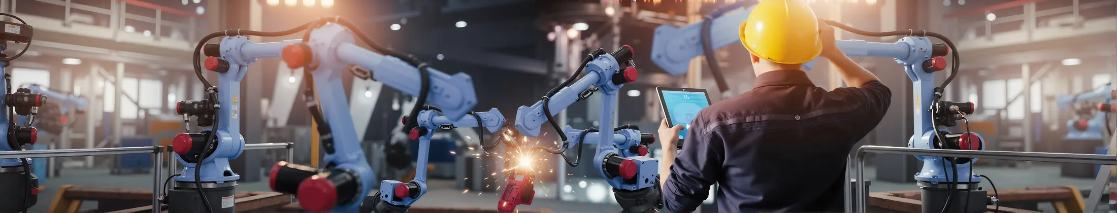 Industries Welding robotics arms machine in intelligent factory with monitoring system software