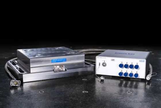 The 9255C dynamometer from Kistler (left) is completed with the charge amplifier LabAmp 5167A incl. DAQ.