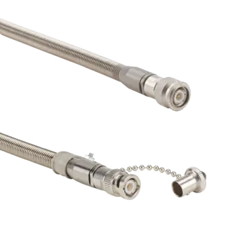 Connection cables with metal tube for piezoelectric sensors, TNC pos. to BNC pos., PVC / 1619B Coaxial cables 1619B with metal sleeve for connection between sensor with TNC connector and charge amplifier.
