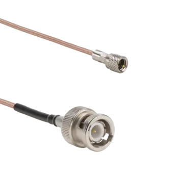 Connection cables for voltage output sensors, KIAG 10-32 pos. to BNC pos., brown, FEP / 1761C Coaxial cables 1761C for connection between voltage output sensors (e.g. IEPE Uniaxial Accelerometers) and DAQ.