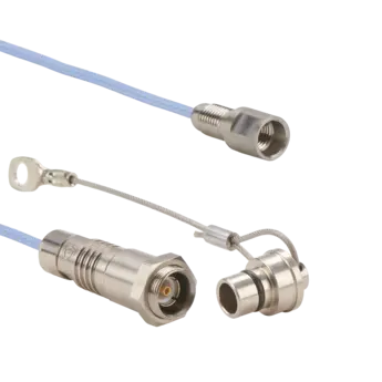 Connection cables for cavity pressure sensors, M3x0.35 int. to Fischer 102 KE neg. / 1900A19 Coax cables 1900A19 for single-channel mold pressure measurement with M3 and Fischer connectors.