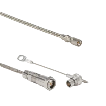 Connection cables for cavity pressure sensors, M4x0.35 pos. int to Fischer 102 neg. / 1963A Coaxial cables 1963A for single-channel mold pressure measurement with M4 and Fischer connectors.