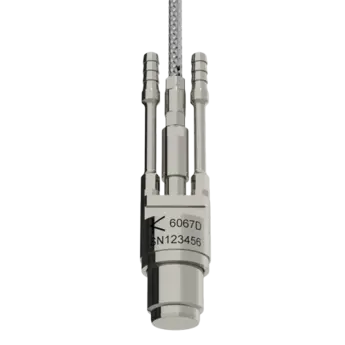 Water-cooled pluggable cylinder pressure sensors, 9.9 mm / 6067D Water-cooled pluggable precision cylinder pressure sensor, especially suitable for thermodynamic studies in the laboratory. High sensitivity, high natural frequency and excellent sensitivity stability thanks to integrated water cooling directly on the measuring element.