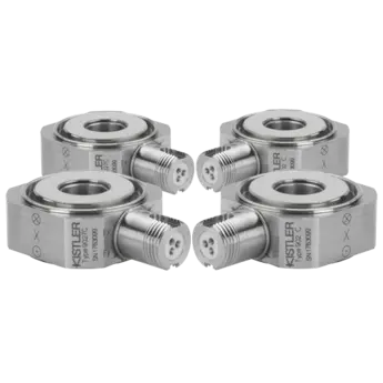Dynamometer kit, set of 4 triaxial ring force transducers, Fx, Fy, Fz (Fz max up to ±600 kN / 135 klbf) / 90x6C-Set The dynamometer kits 90x6C4 contain a set of two triaxial ring force transducers 90x7C and 90x8C each, which can be assembled to a force plate. These triaxial force sensors are especially selected to match in their measurement behaviour and get ground together to the same height.