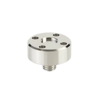 Mounting adapters with male thread for piezoelectrical load cells of Type 93X3A / 9586A Standardized mounting adapters provide an optimum force introduction on the piezoelectrical load cell. These components are manufactured as precision parts and have a surface hardness between 400 and 490 HV (Vickers).