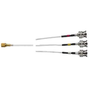 Accelerometer cables for piezoelectric sensors, M4.5, 4-pin neg. - 3 x BNC pos. / 1784B Family Type 1784B are white, fluoropolymer based cables (ø1.5 mm) for sensors with M4.5, 4-pin positive connectors.